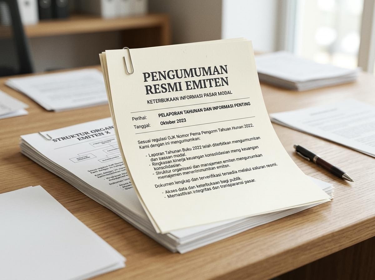 Ilustrasi keterbukaan informasi emiten berupa dokumen pengumuman resmi