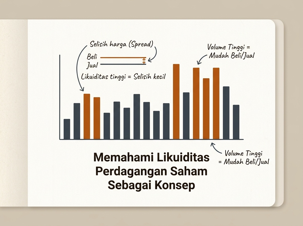 Ilustrasi konsep likuiditas perdagangan dengan grafik volume harian sederhana